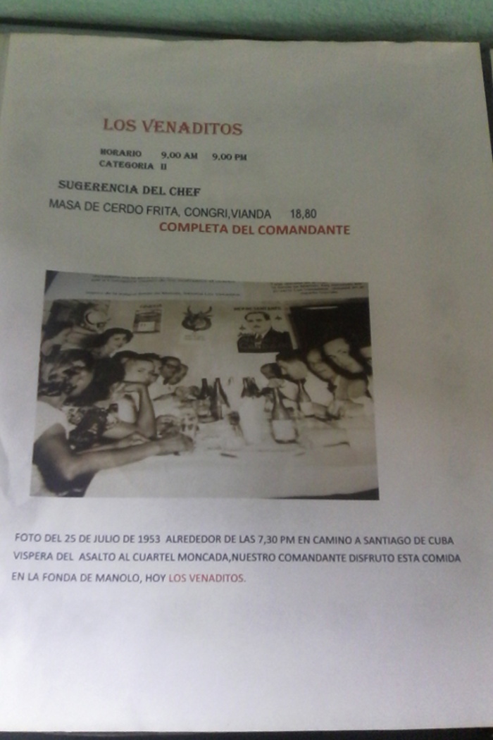 El menú tiene una oferta del chef dedicada a Fidel.Foto:Tomada de tvcamaguey.icrt.cu