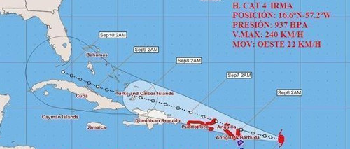 Huracán Irma se acerca al grupo norte de las Antillas Menores