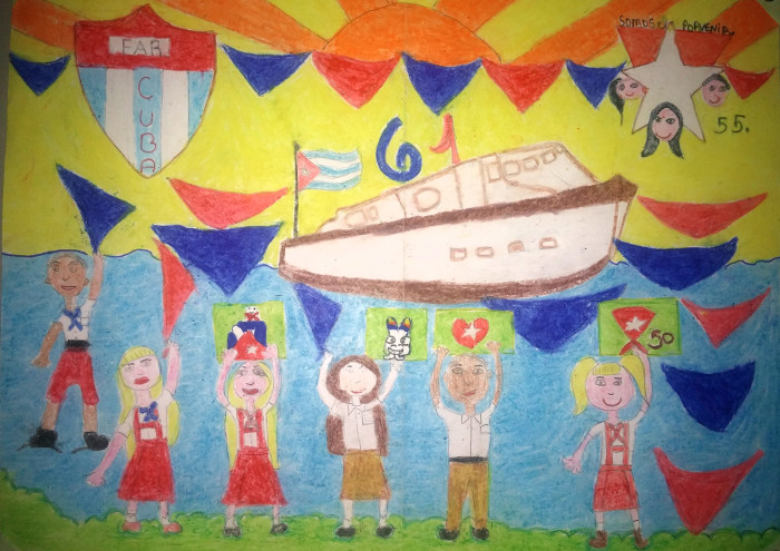 Dibujo de Marianna para el concurso Amigos de las FAR. Foto: Félix Anazco Ramos/ Adelante/ Archivo