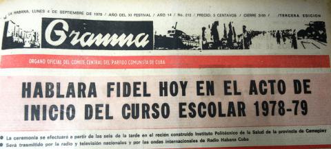 El periódico Granma anunció que Fidel hablaría en la inauguración del politécnico de la salud de Camagüey. Fotocopia: Otilio Rivero Delgado/Adelante