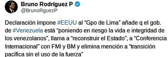  Advierte Cuba sobre maniobra de EE.UU. y Grupo de Lima contra Venezuela