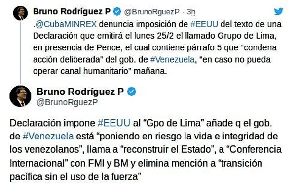  Advierte Cuba sobre maniobra de EE.UU. y Grupo de Lima contra Venezuela