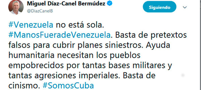 Ratifica Díaz-Canel que Venezuela no está sola