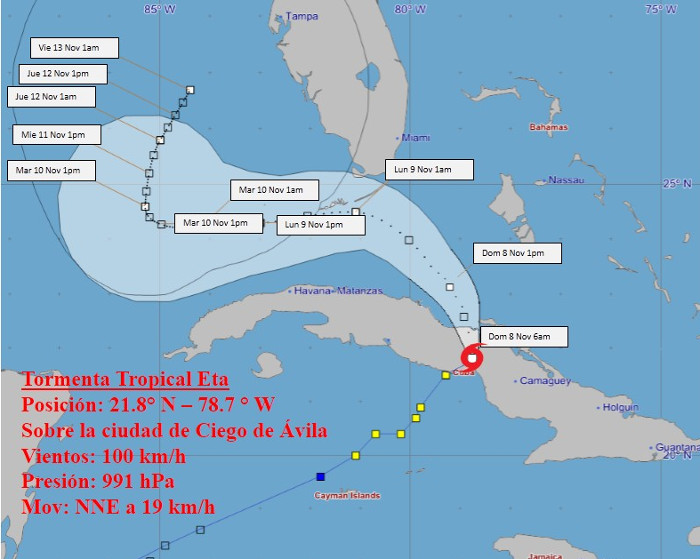 Imagen: Tomada de insmet.cu Eta se traslada por mares al norte de región central cubana