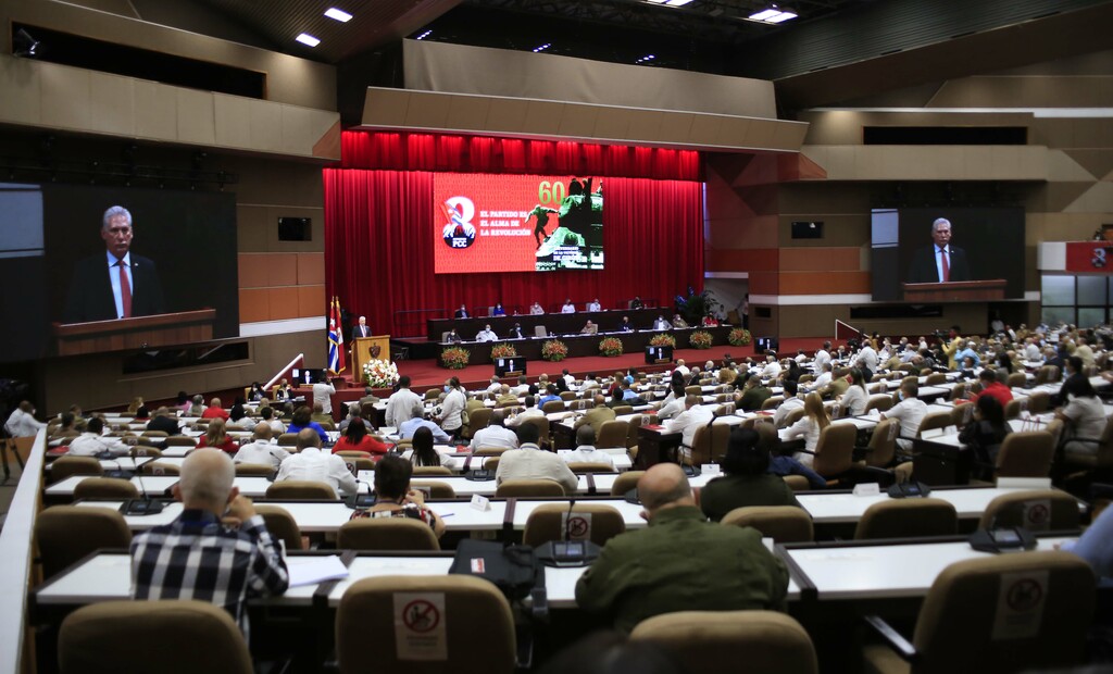 Miguel Díaz-Canel Bermúdez, Presidente de la República, como Primer Secretario del Comité Central del Partido Comunista de Cuba (CC PCC), interviene en la Sesión de Clausura del VIII Congreso del PCC, en el Palacio de Convenciones, en La Habana, el 19 de abril de 2021.
