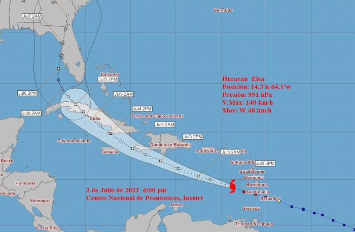 Imagen: Tomada de insmet.cu Huracán Elsa se acerca a La Española con cierto debilitamiento