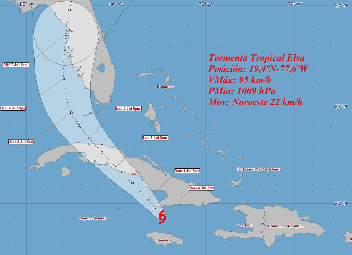 Elsa transita a 90 kilómetros al sur de Santa Cruz del Sur