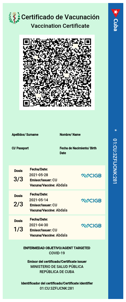 Certificado Digital de Vacunación de Cuba (formato digital)