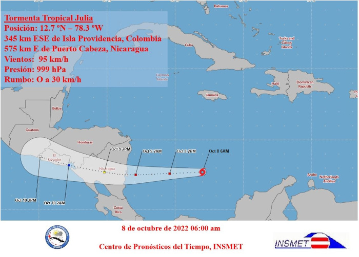 Imagen: Tomada de insmet.cu Alerta amarilla para Nicaragua ante amenaza de Julia