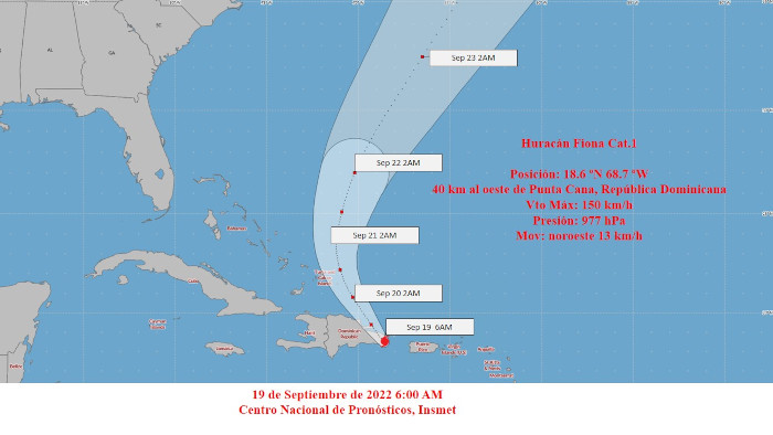 Imagen: Tomada de insmet.cu Huracán Fiona por extremo este de República Dominicana