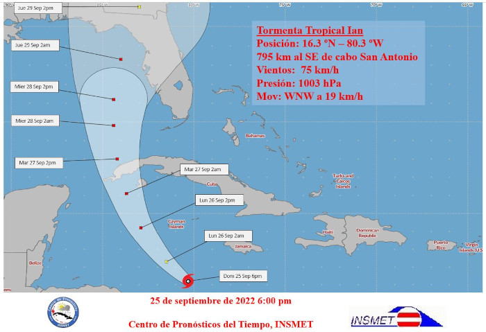 Imagen: Tomada de insmet.cu Tormenta tropical Ian avanza hacia el mar Caribe occidental
