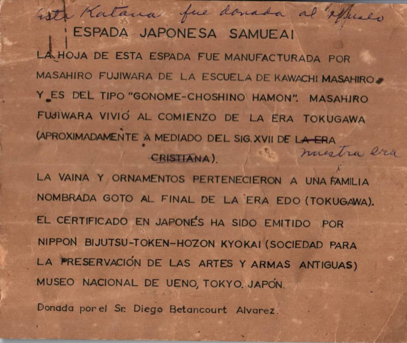 Documento que cuenta del origen y las características de la katana.