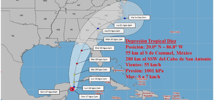 Depresión Tropical Diez con poco cambio, lluvias en Occidente