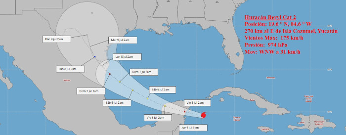 Beryl se aleja hacia Yucatán