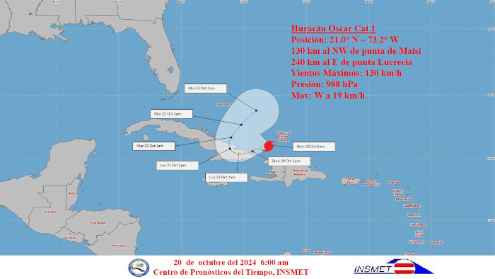 Huracán Oscar hacia región oriental 