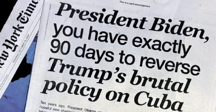 Piden a Biden revocar dura política contra Cuba