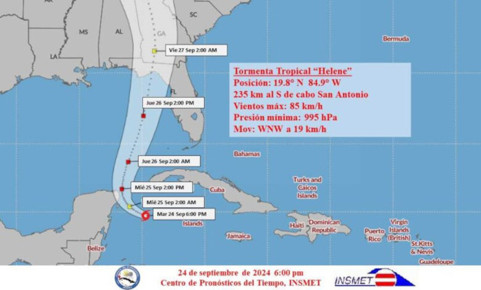 Imagen: Tomada de insmet.cu Tormenta tropical Helene se mueve por noroeste del mar Caribe