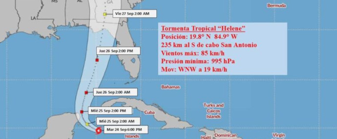 Tormenta tropical Helene se mueve por noroeste del mar Caribe