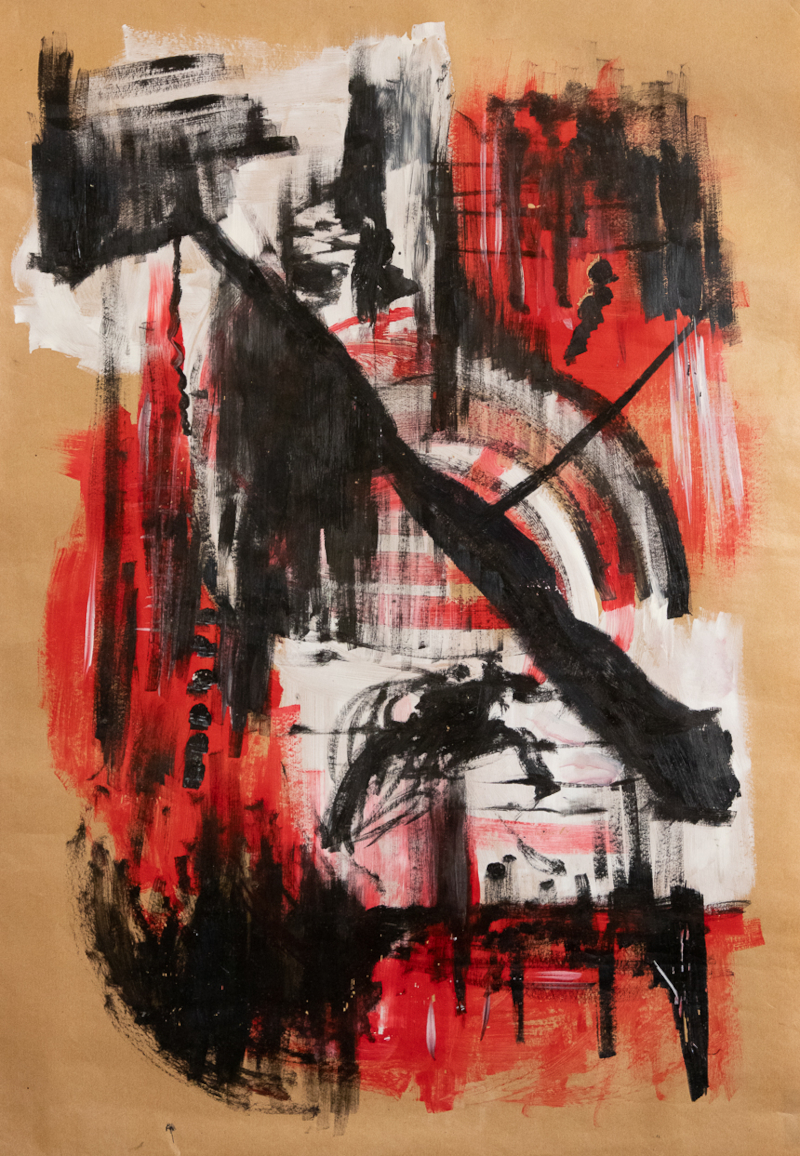 Lauren Barrios Orozco, con obra S/T., de la serie Daño colateral. Técnica: Acrílico sobre papel. Dimensiones: 102x171cm.