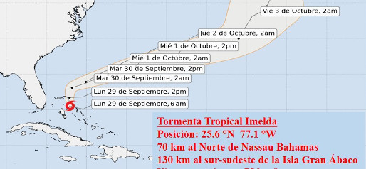 Imelda se fortalece sobre las Bahamas